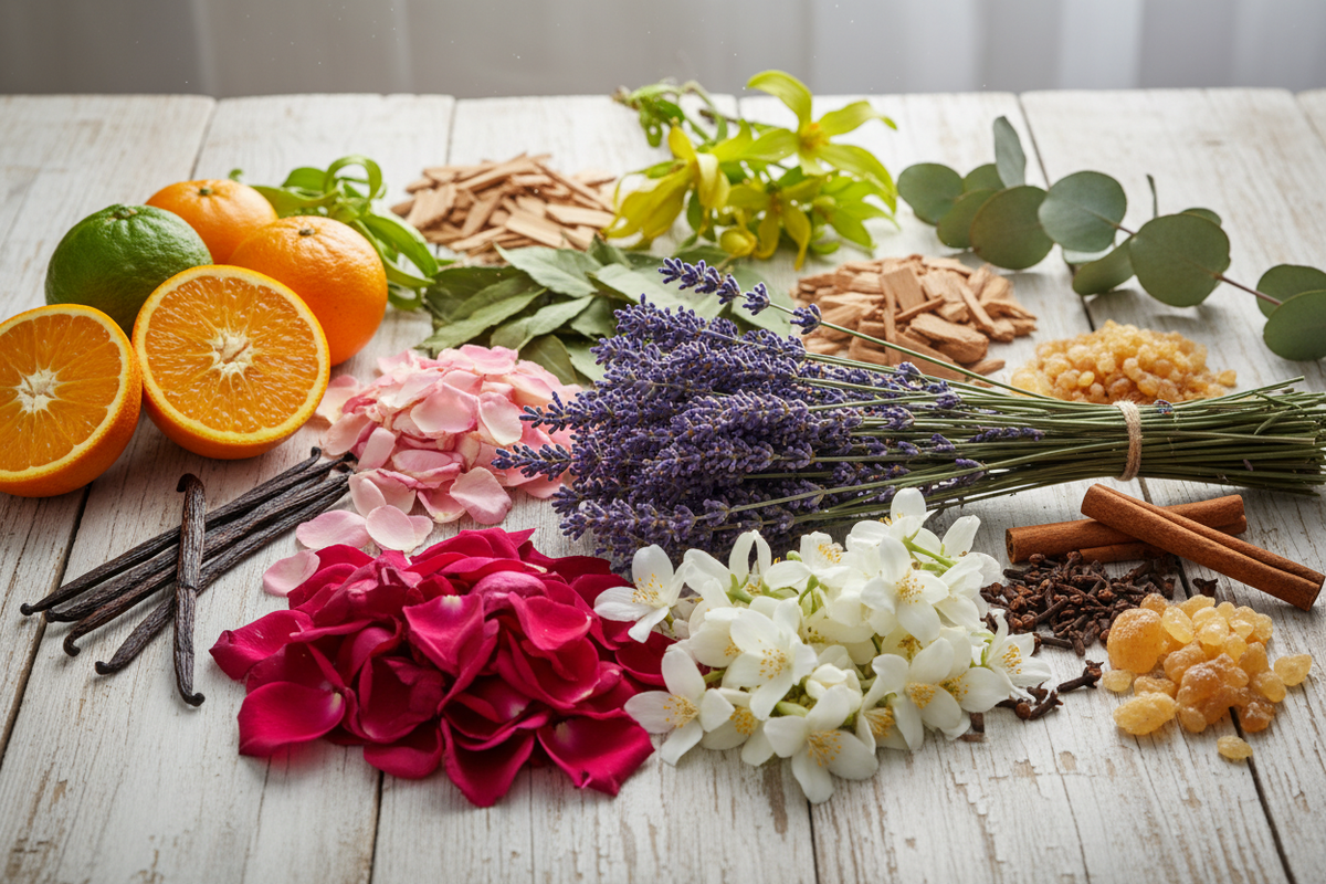I would like photo with all natural ingredients used to extract fragrance oils